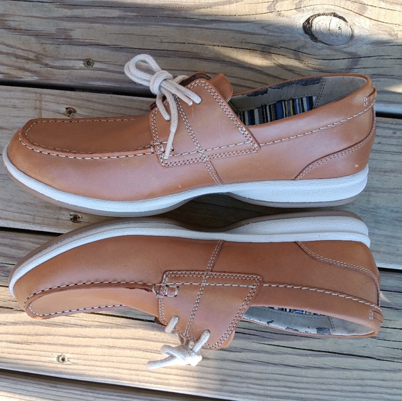 Clarks | Fallston Tan Leather Boat Shoes Cushion Ortholite Men's Size 10 - Picture 7 of 16